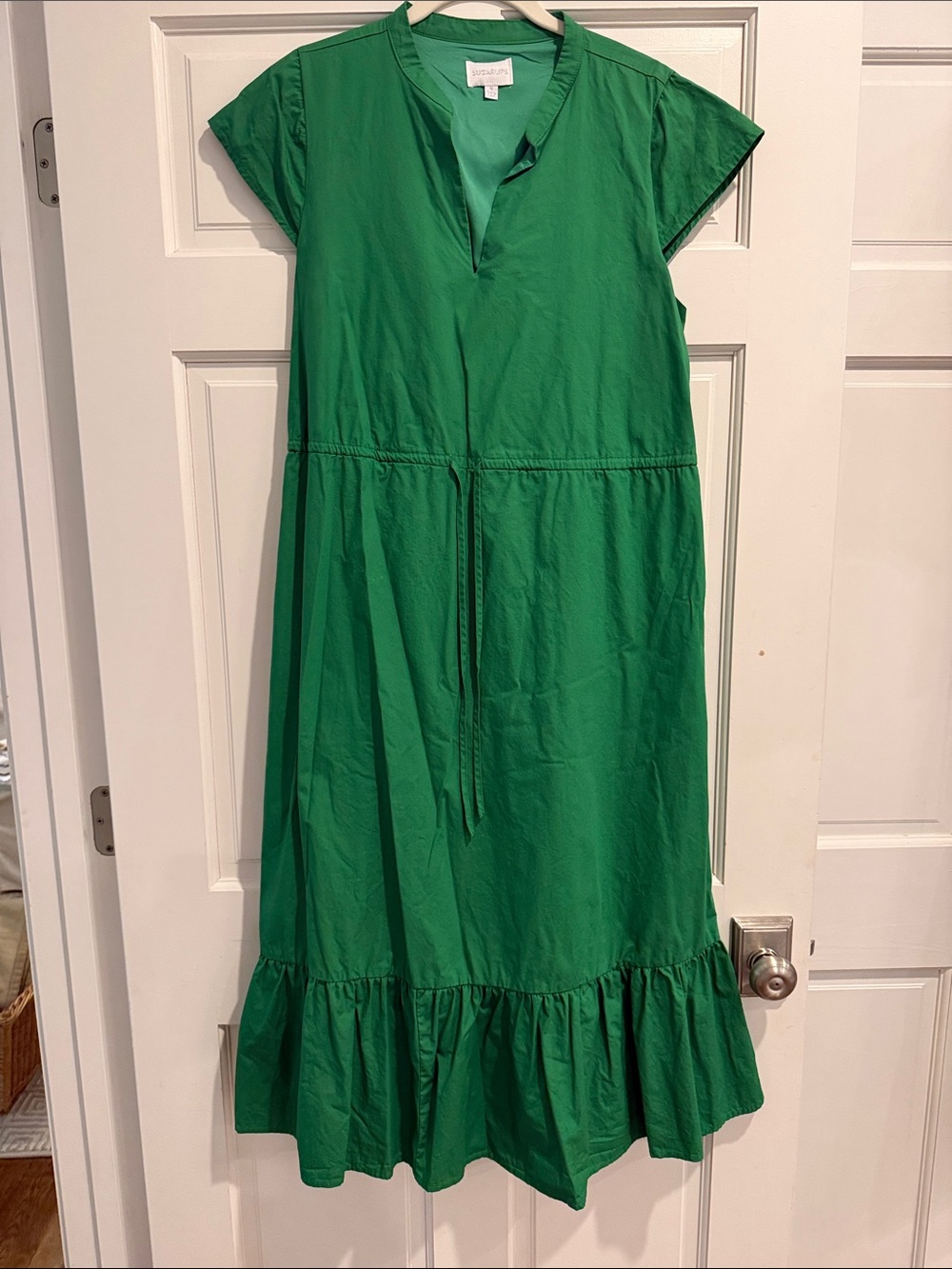 Sugarlips Bright Green Cap Sleeve Tie-Waist Ruffle-Hem Dress